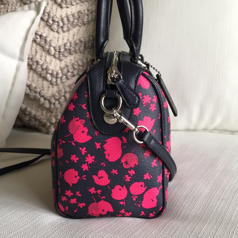 Coach Mini Bennet Prairie Calico Floral Satchel Purse, F55466, Navy / Pink - Picture 6 of 16